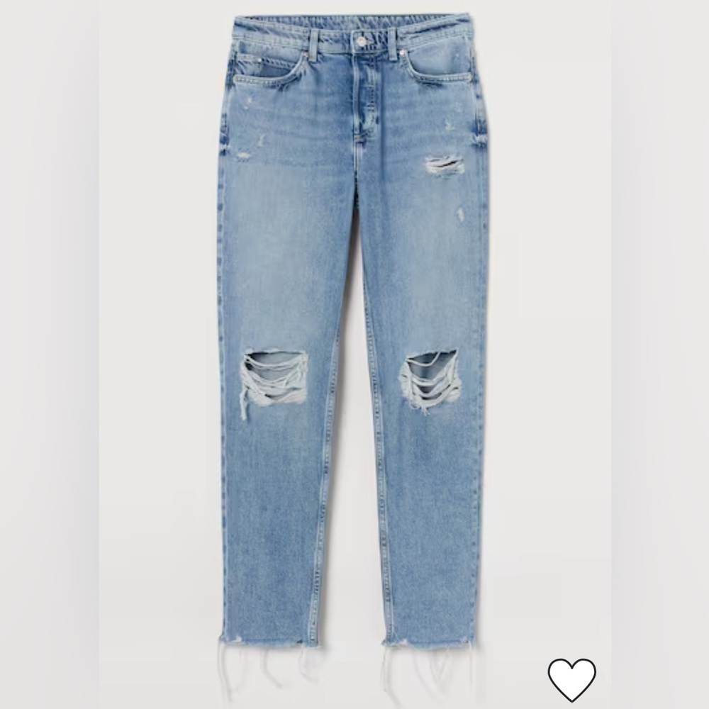 & DENIM BOYFRIEND LOW WAIST BLUE FLY DESTROYED JEANS SIZE 4
